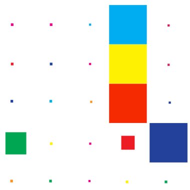 Farklı boyutlarda renkli kareler