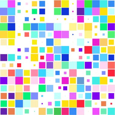 Beyaz arkaplanda renkli karelere sahip mozaik. 