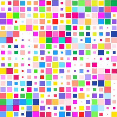 Beyaz arkaplanda renkli karelere sahip mozaik. 