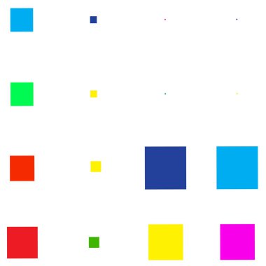 Farklı boyutlarda renkli kareler