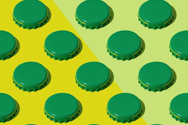 Green metal bottle caps, colorful pattern