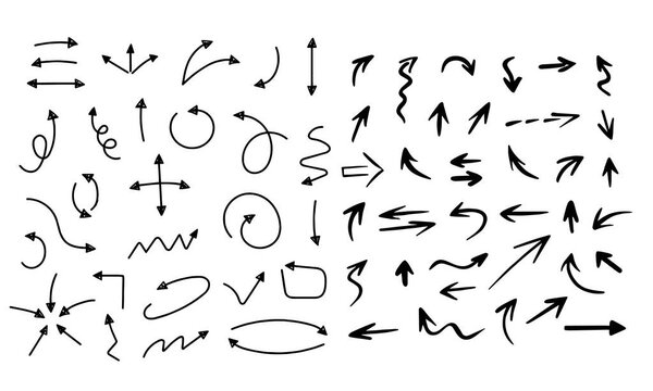 hand drawn arrows set graphic elements in black Vector