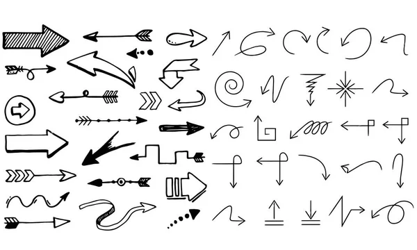 Frecce disegnate a mano impostare elementi grafici in nero vettore — Vettoriale Stock