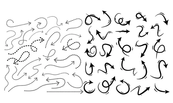 Setas desenhadas à mão definir elementos gráficos em preto Vector —  Vetores de Stock