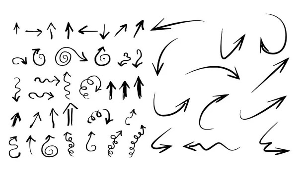 Setas desenhadas à mão definir elementos gráficos em preto Vector — Vetor de Stock