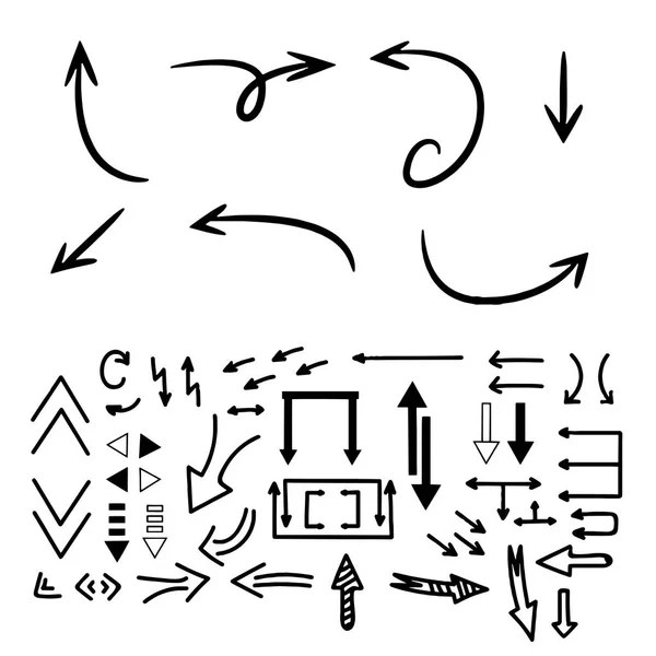Setas desenhadas à mão definir elementos gráficos em preto Vector —  Vetores de Stock