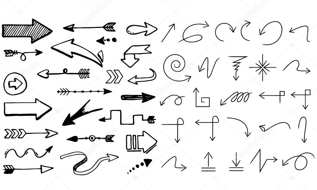hand drawn arrows set graphic elements in black Vector