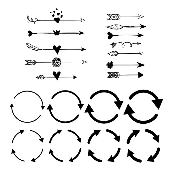 Flèches dessinées à la main définir des éléments graphiques en noir vecteur — Image vectorielle