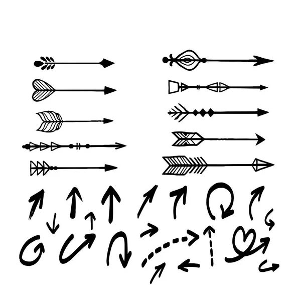 Flèches dessinées à la main définir des éléments graphiques en noir vecteur — Image vectorielle