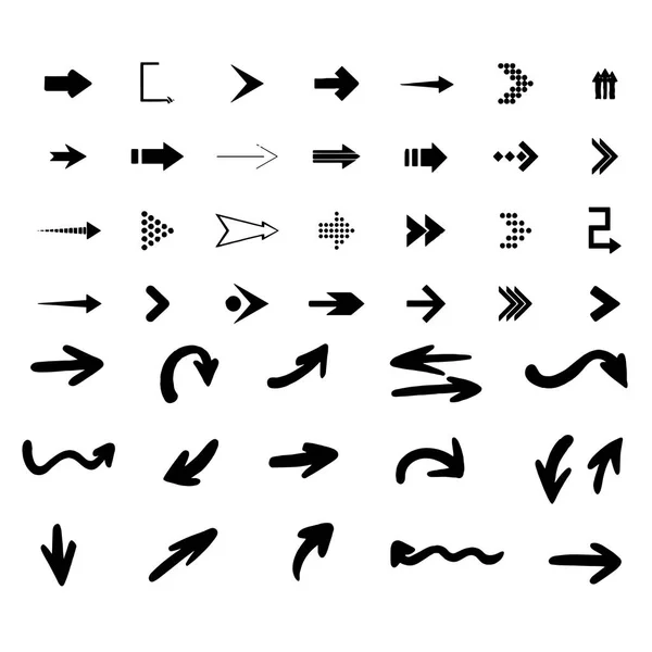 Hand drawn arrows set graphic elements in black Vector — Stock Vector