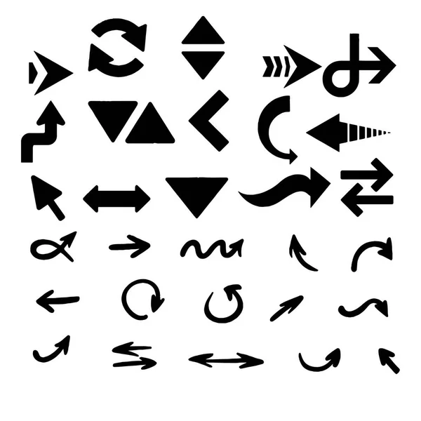 Hand drawn arrows set graphic elements in black Vector — Stock Vector