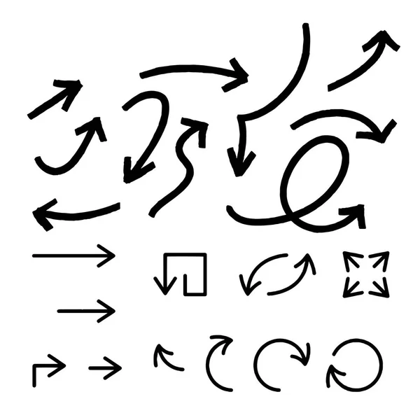 Flechas dibujadas a mano establecer elementos gráficos en negro Vector — Archivo Imágenes Vectoriales