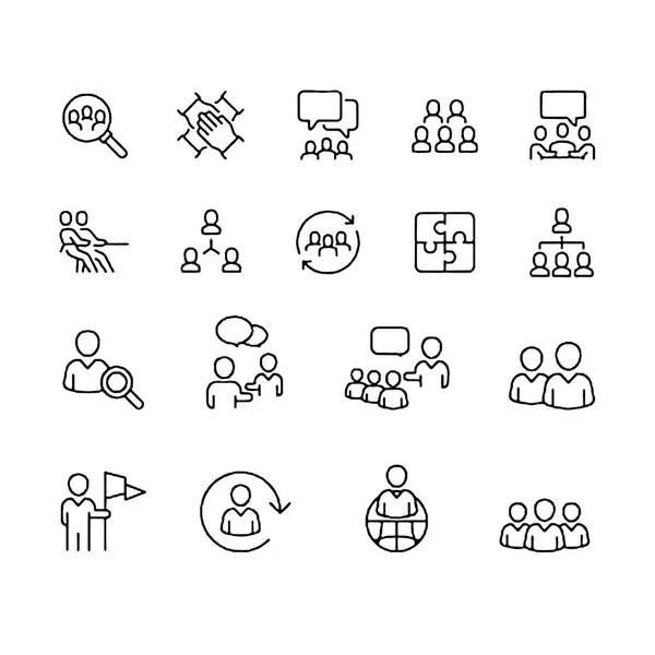 Conjunto de iconos de la reunión, tales como grupo, equipo, personas, conferencia, líder, discusión — Vector de stock