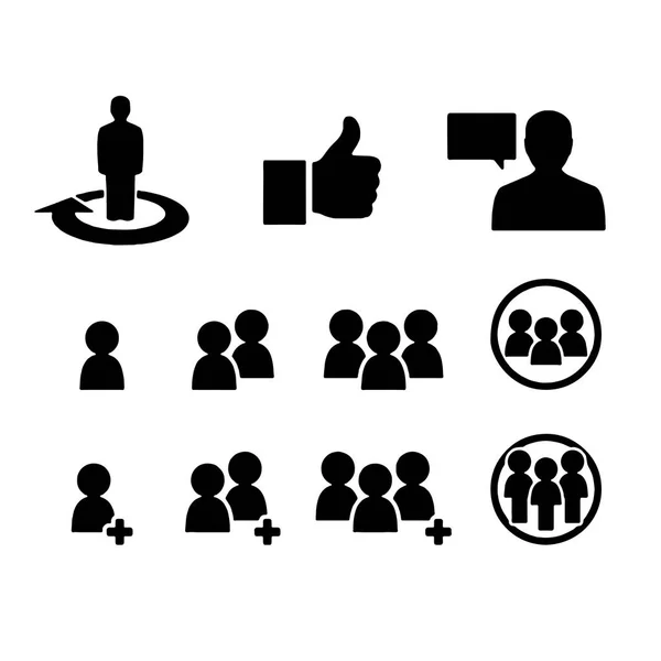 会议图标集，如组、团队、人员、会议、领导者、讨论 — 图库矢量图片