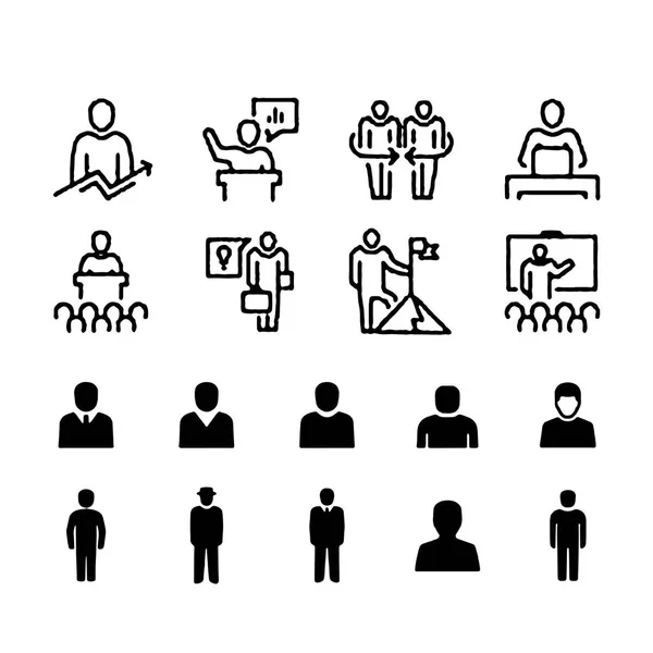 Conjunto de ícones de reunião, tais como grupo, equipe, pessoas, conferência, líder, discussão — Vetor de Stock