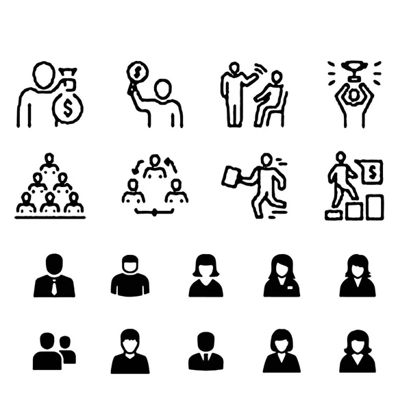 Ensemble d'icônes de réunion, telles que groupe, équipe, personnes, conférence, leader, discussion — Image vectorielle