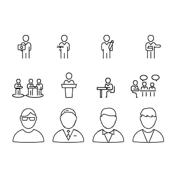 Набір іконок зустрічей, таких як група, команда, люди, конференція, лідер, обговорення — стоковий вектор