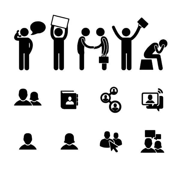 Conjunto de ícones de reunião, tais como grupo, equipe, pessoas, conferência, líder, discussão — Vetor de Stock