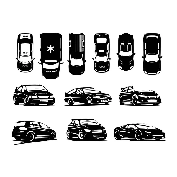 Conjuntos de coches y en el vector de recogida de vehículos de carretera — Archivo Imágenes Vectoriales