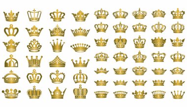 Big collection of vector crown silhouettes in vintage style Vector illustration clipart