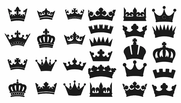 Big collection of vector crown silhouettes in vintage style Vector illustration — Stock Vector