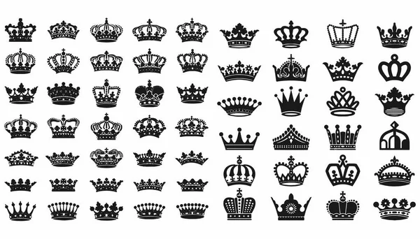 Grande collection de silhouettes de couronnes vectorielles dans un style vintage Illustration vectorielle — Image vectorielle