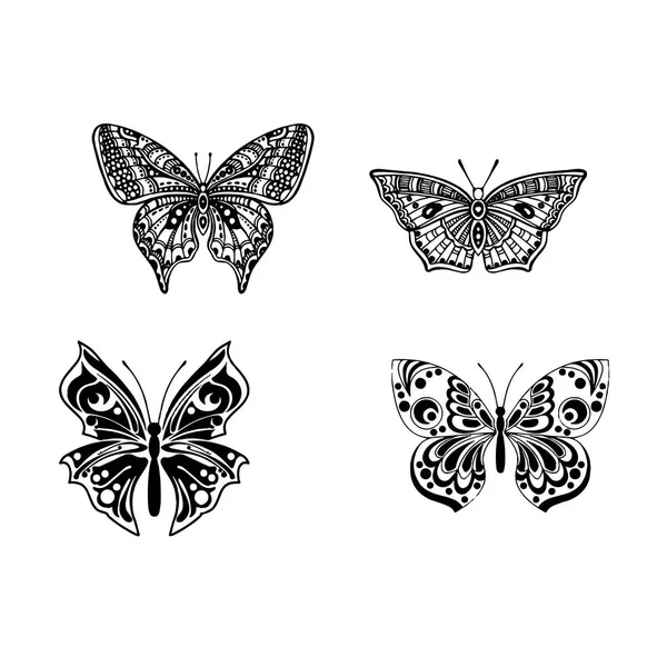 Conjunto de mariposas aisladas sobre ilustración vectorial blanca — Vector de stock