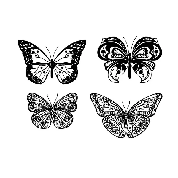 Conjunto de mariposas aisladas sobre ilustración vectorial blanca — Vector de stock