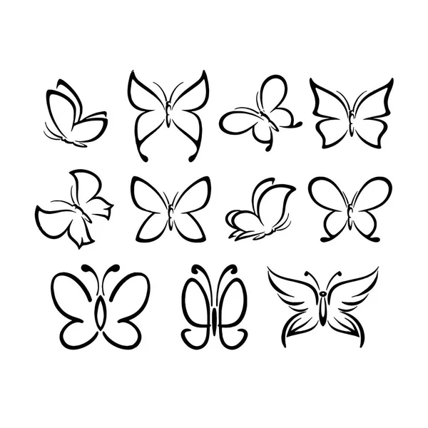 Набор бабочек, изолированных на белой векторной иллюстрации — стоковый вектор