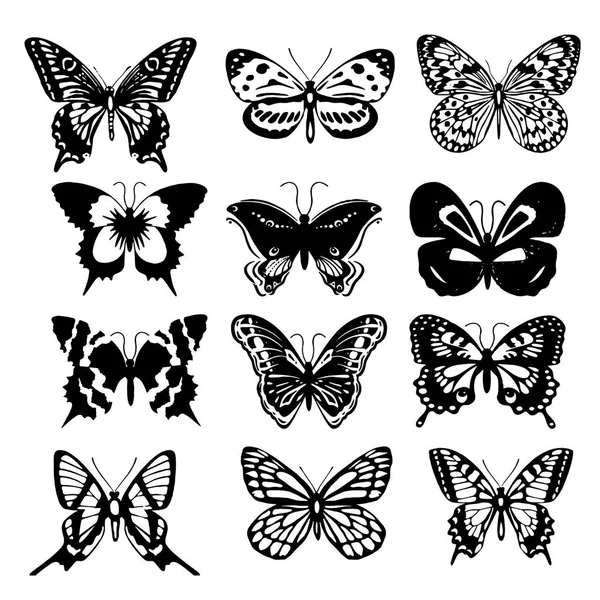 Ensemble de papillons isolés sur l'illustration vectorielle blanche — Image vectorielle