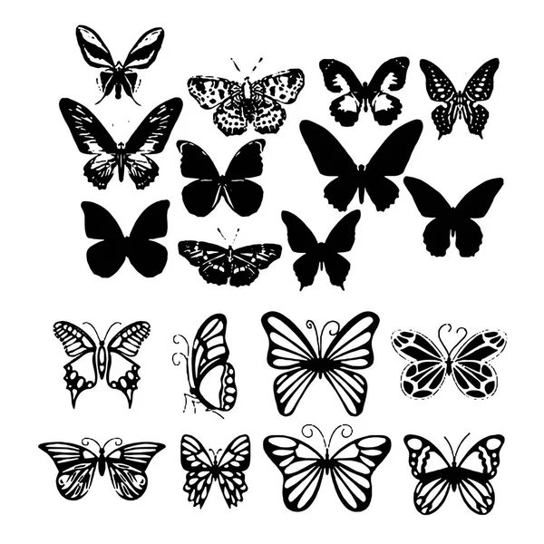 Conjunto de mariposas aisladas sobre ilustración vectorial blanca — Vector de stock