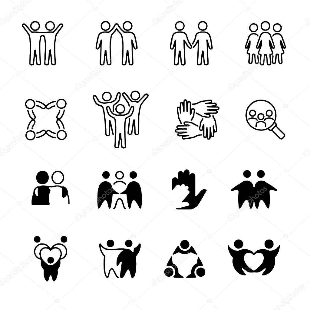 Friendship, love, Relationship, Friend, Family icons Vector