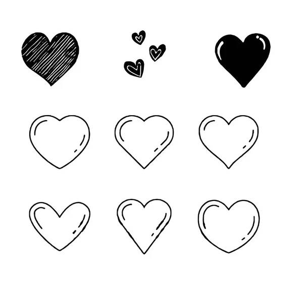 Conjunto de corazones vectoriales Estilo y forma diferentes — Vector de stock