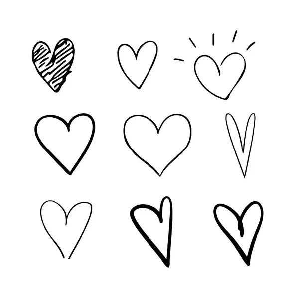 Conjunto de corazones vectoriales Estilo y forma diferentes — Vector de stock