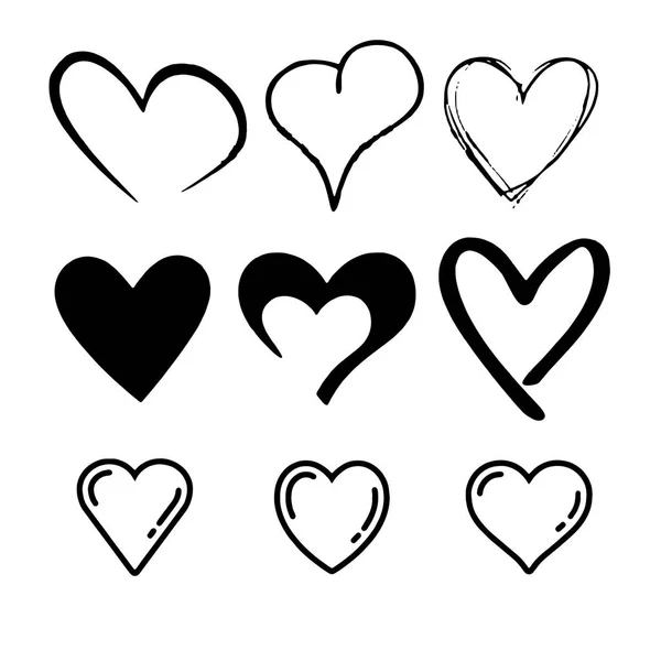 Conjunto de corazones vectoriales Estilo y forma diferentes — Vector de stock