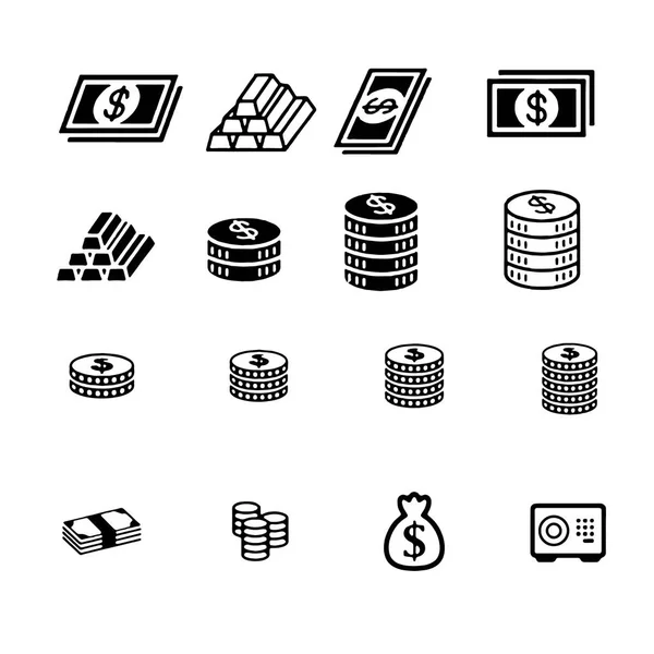 Conjunto de iconos relacionados con Vector de Monedero de Dinero — Archivo Imágenes Vectoriales