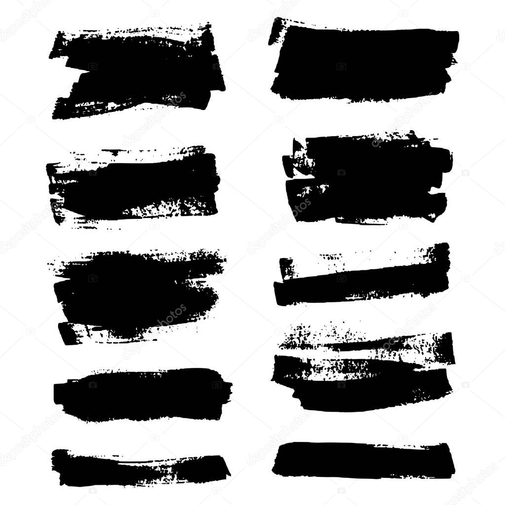 Set of brush strokes, Black ink grunge brush strokes. Vector illustration