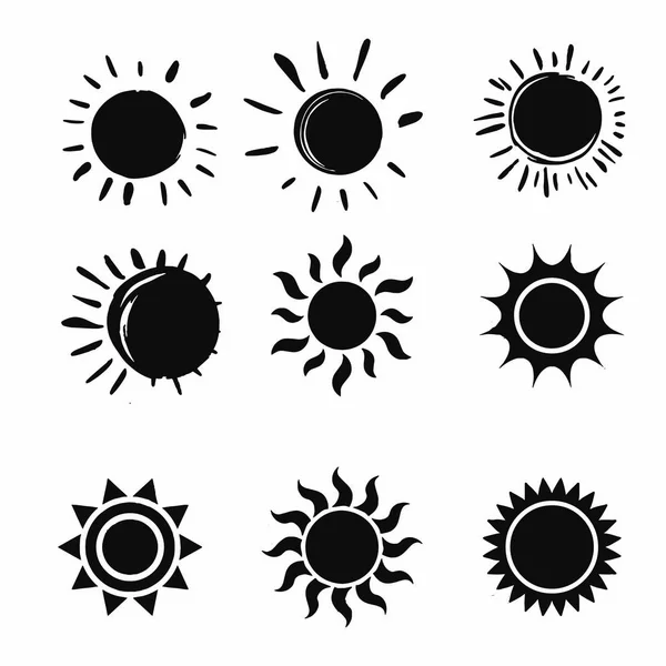 白い背景ベクトルイラストに分離された太陽のシェイプセット — ストックベクタ
