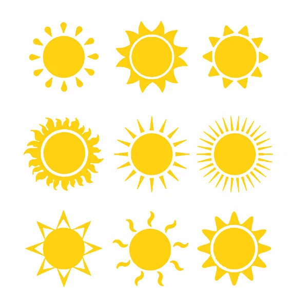 Formes du soleil isolées sur fond blanc Illustration vectorielle — Image vectorielle