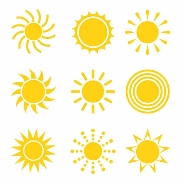 Formes du soleil isolées sur fond blanc Illustration vectorielle — Image vectorielle