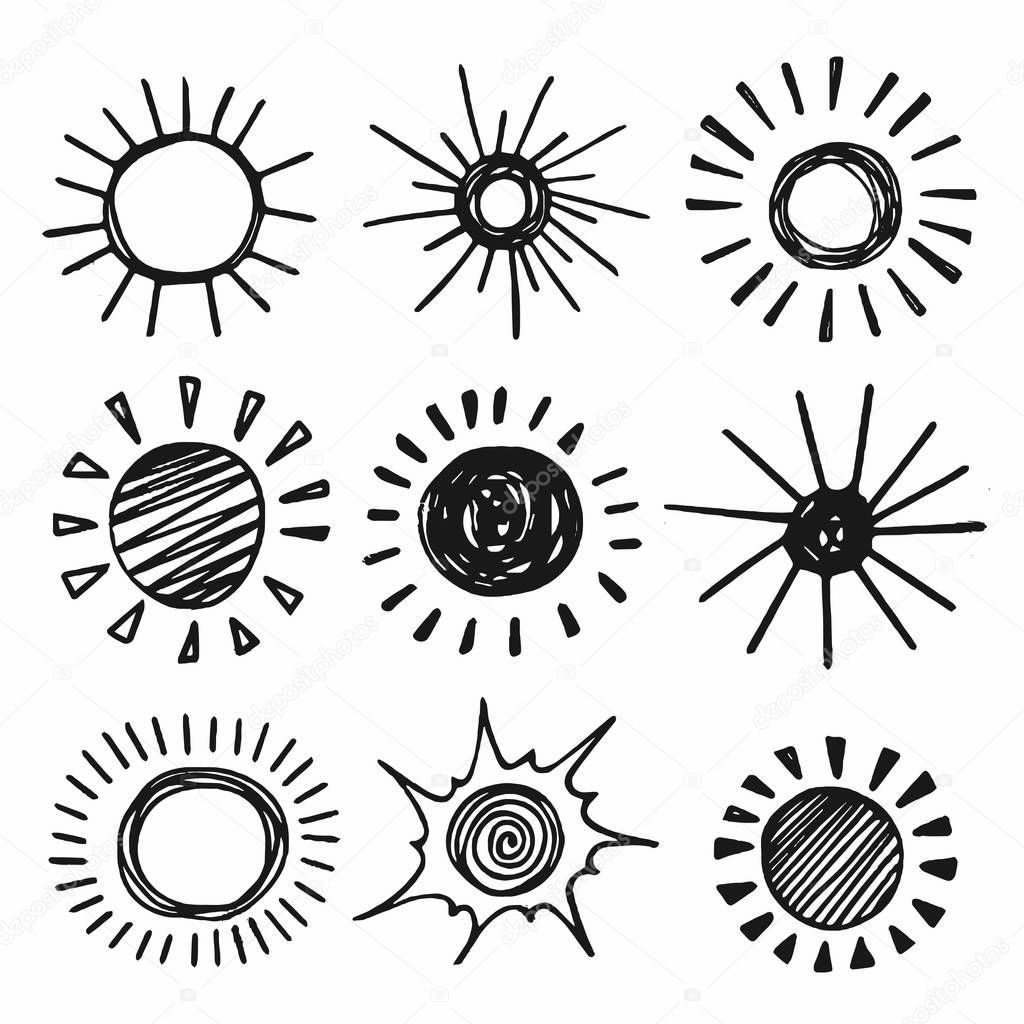 Sun Shapes Set Isolated on White Background Vector Illustration