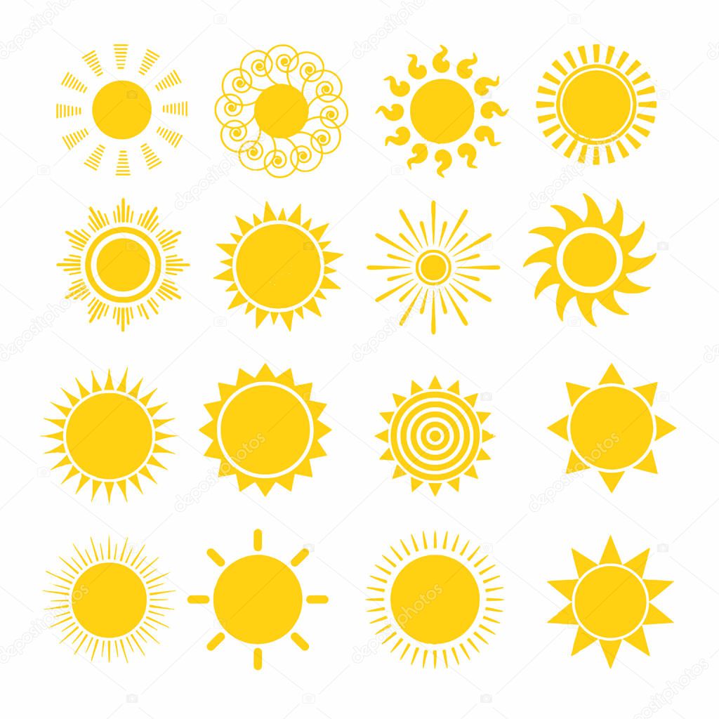 Sun Shapes Set Isolated on White Background Vector Illustration