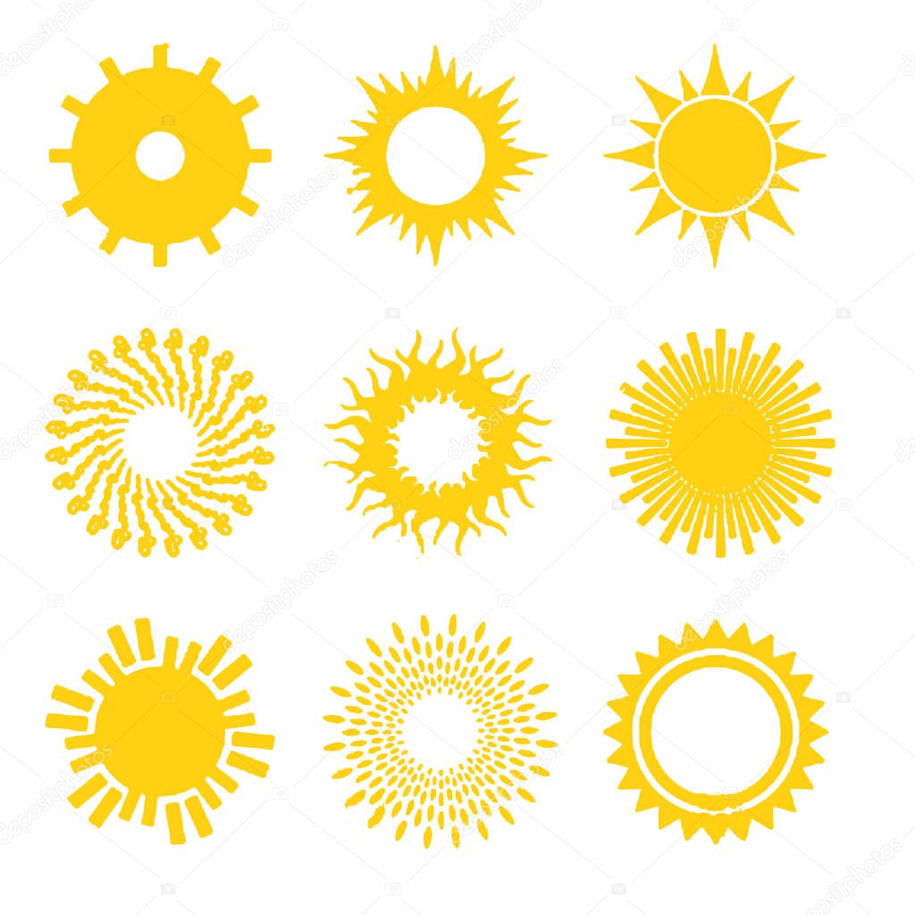Sun Shapes Set Isolated on White Background Vector Illustration