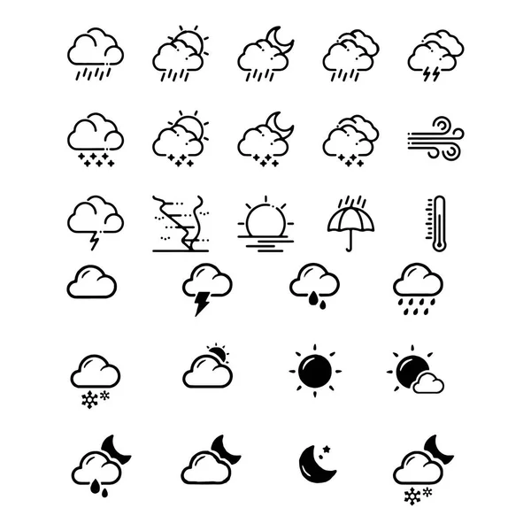 Ícones meteorológicos conjunto ilustração vetor design vetor —  Vetores de Stock