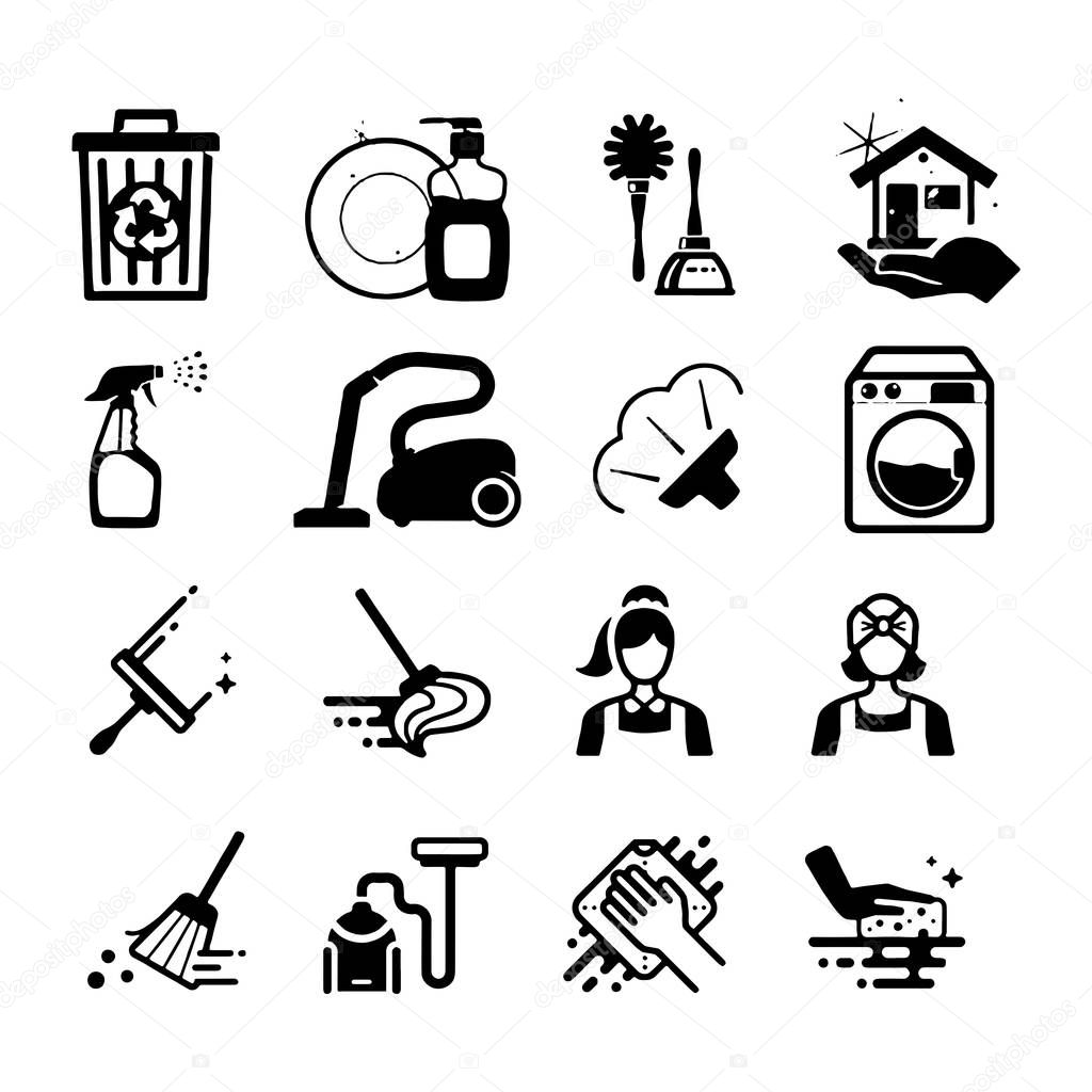 Set of Cleaning Related Vector Line Icons