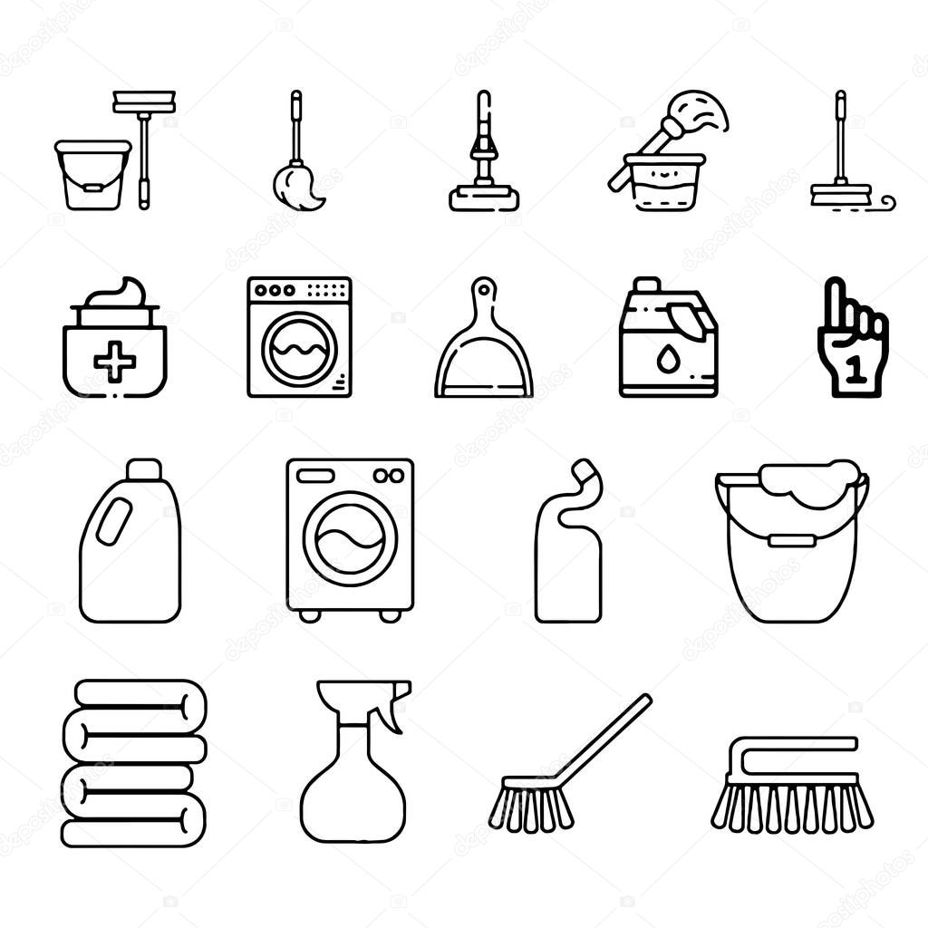 Set of Cleaning Related Vector Line Icons