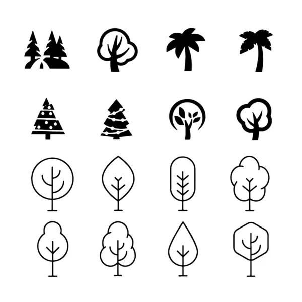 Baum Icon Set schwarz und weiß Farbe Bäume Baum flache Zeichen Sammlung — Stockvektor