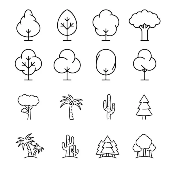 Conjunto de iconos de árbol árboles de color blanco y negro colección de signos planos de árbol — Vector de stock