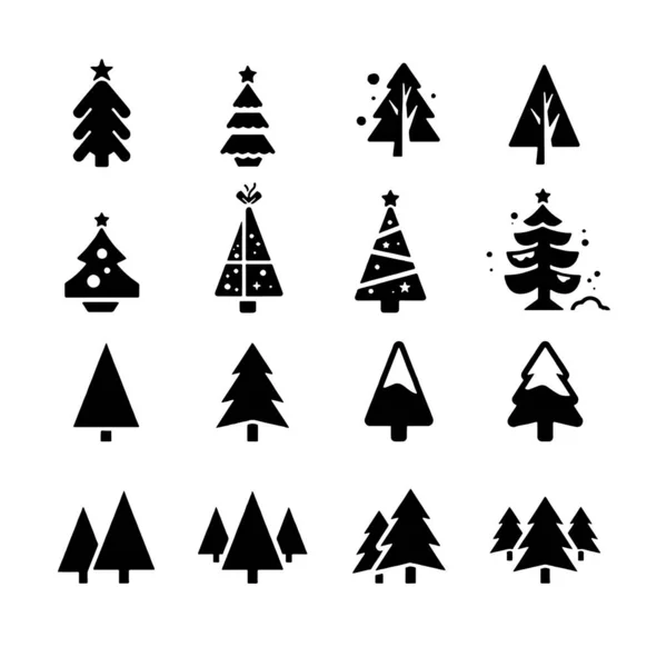 Baum Icon Set schwarz und weiß Farbe Bäume Baum flache Zeichen Sammlung — Stockvektor