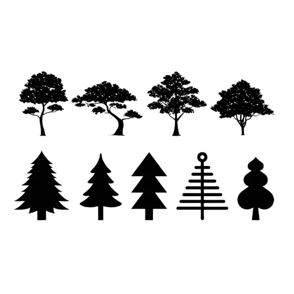 Baum Icon Set schwarz und weiß Farbe Bäume Baum flache Zeichen Sammlung — Stockvektor